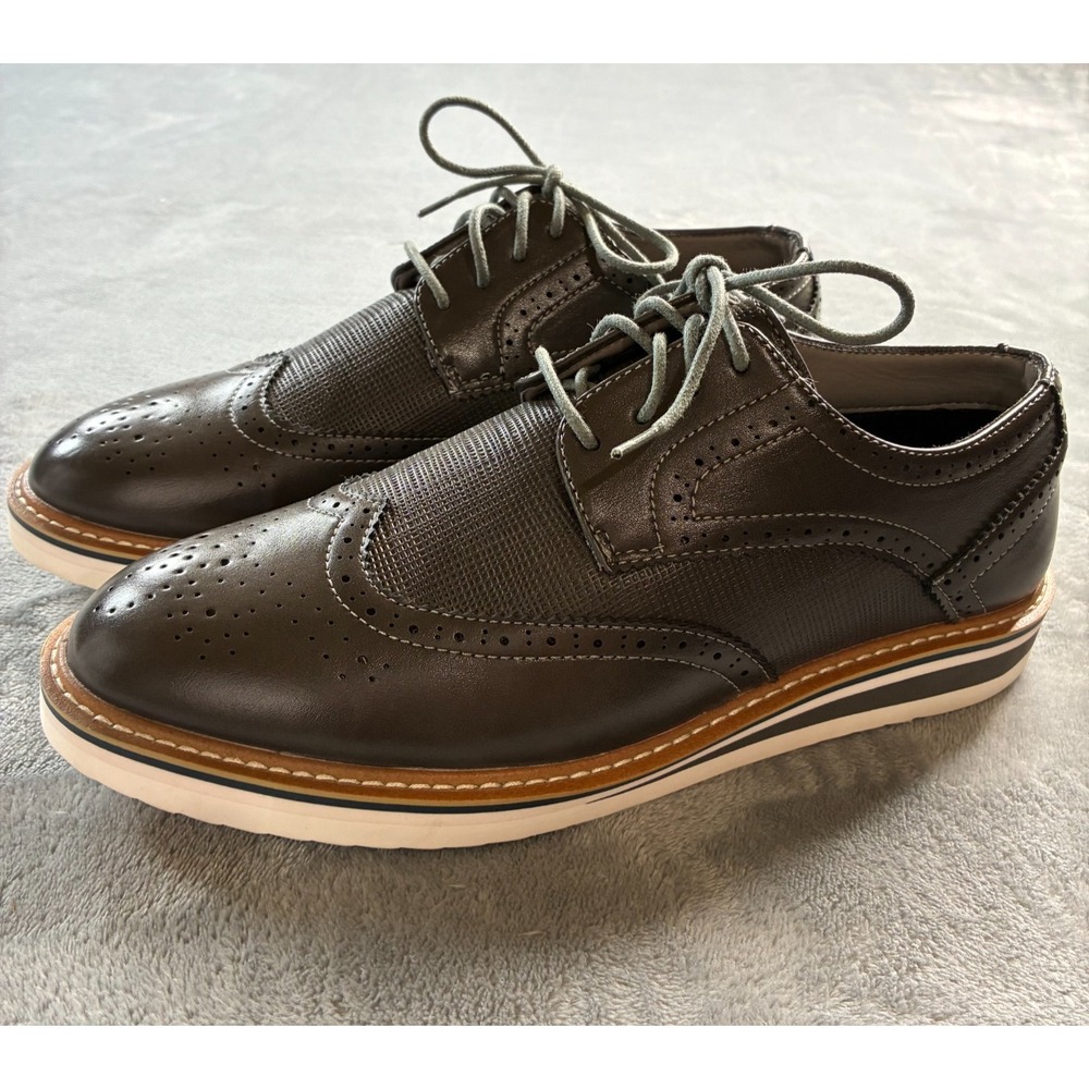 Vance Co Mens Shoes Gray Sz 9.5 Warrick Wingtip Derby Tru Comfort Foam‎ Man Made